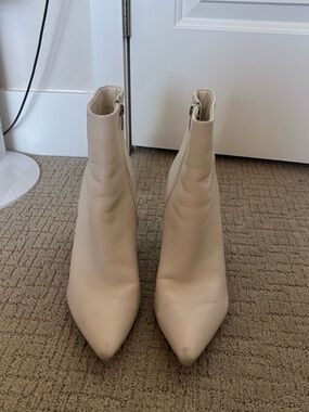 Women's Beige Pointed Toe Ankle Boots